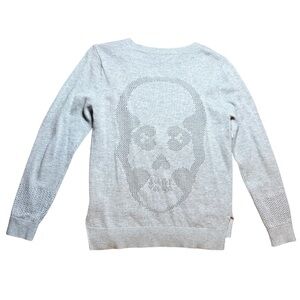 Me.N.U. Grey Sweater with Skull on the back girls size Small excellent condition